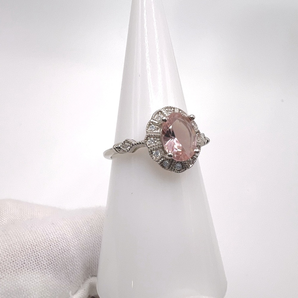 .925 Sterling Silver Vintage Inspired Morganite Cz Ring